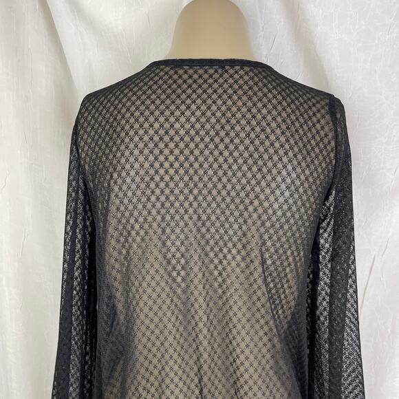 💋 Black Sheer Lattice Crosshatch Lace Bodysuit Long Sleeves Key Hole Forever 21 - Picture 11 of 16
